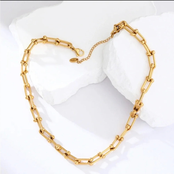 Link Knot Chunky Choker Necklace Gold Plated Stainless Steel - Picture 1 of 6